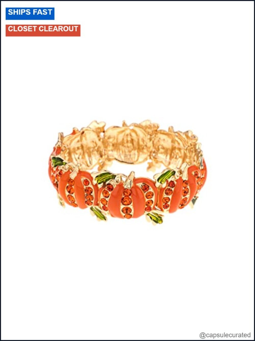 Stretch Pumpkin Bracelet with Red Crystal Halloween Party Jewelry